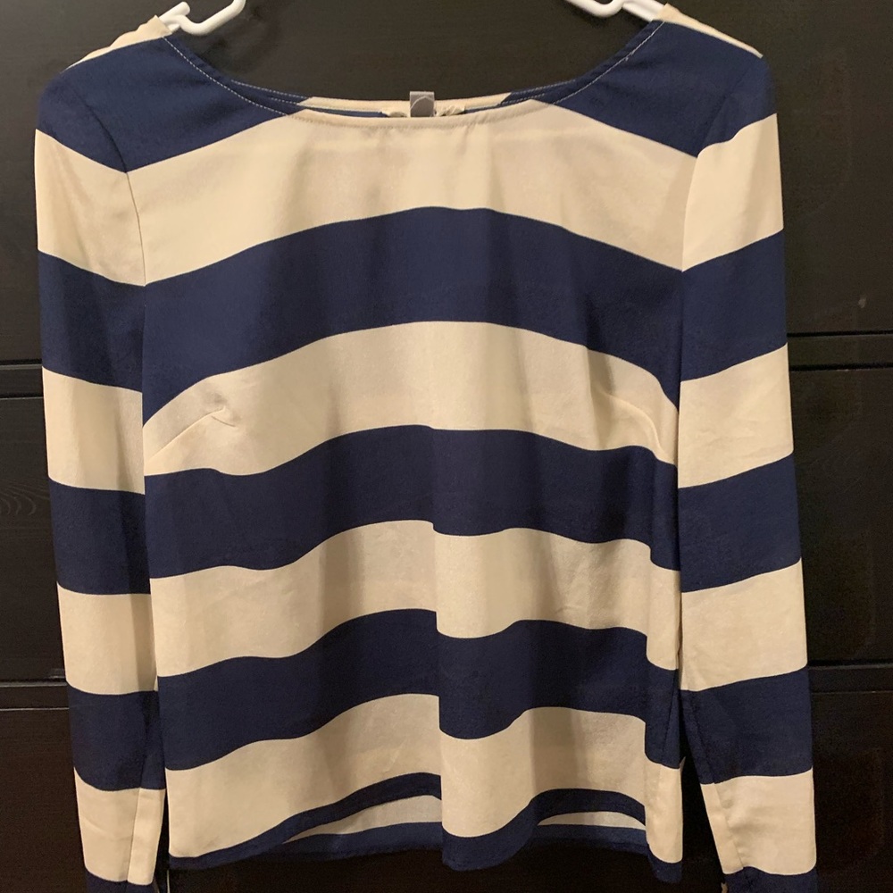 COPE Navy blue and Cream striped open back blouse